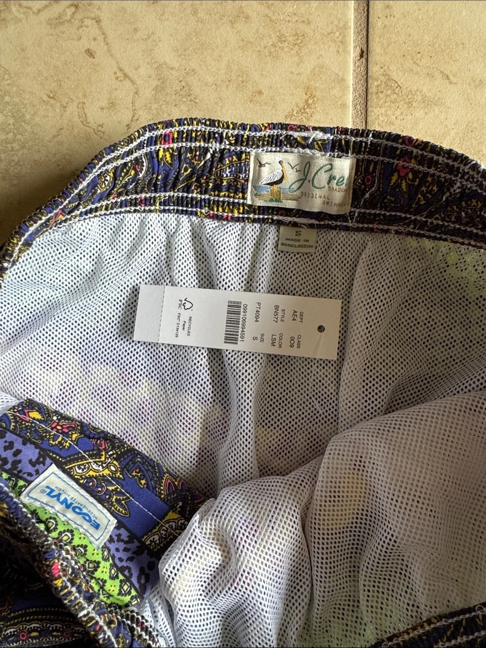 J Crew Men's Multicolored Paisley Print Stripe Mesh Lined Swim Trunks NWT Small